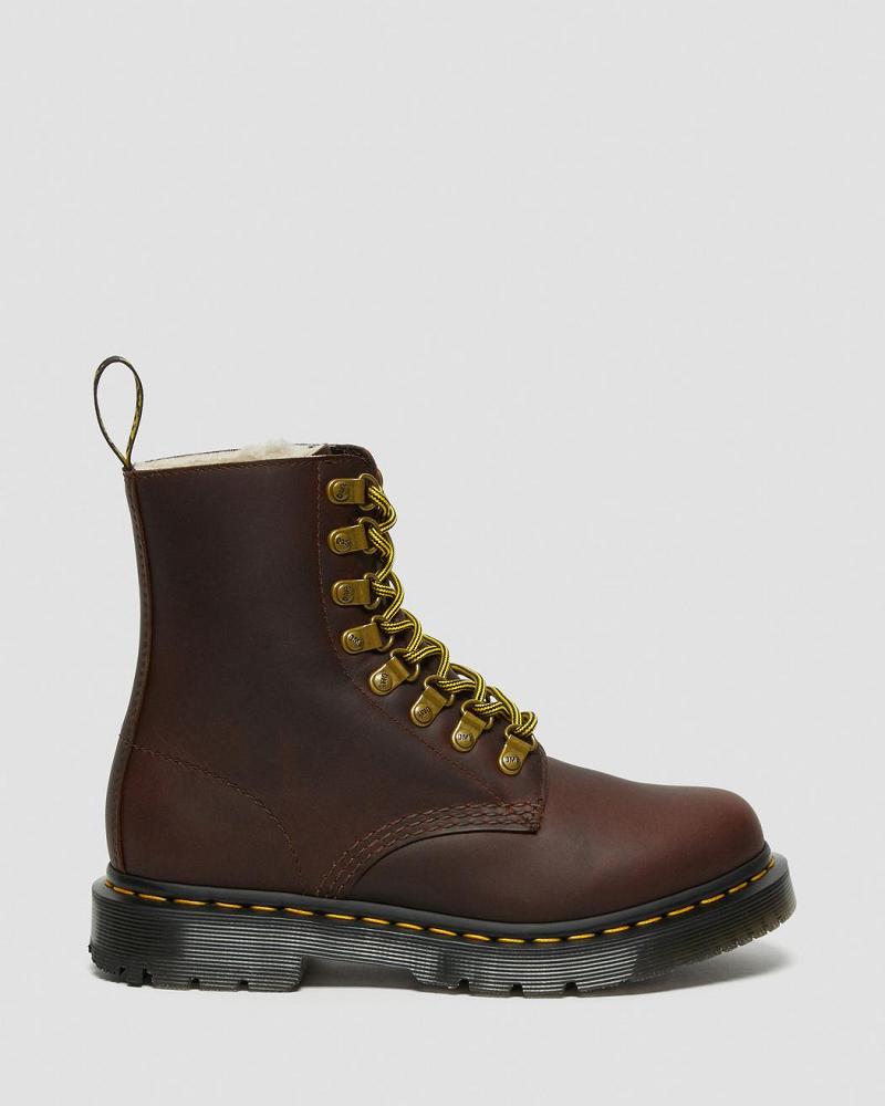 Brown Women's Dr Martens 1460 Pascal DM's Wintergrip Leather Lace Up Boots | CA 184AHK